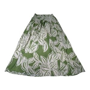 Melloday Maxi Skirt Green Leaf Print High Waist Flowy Casual Size S